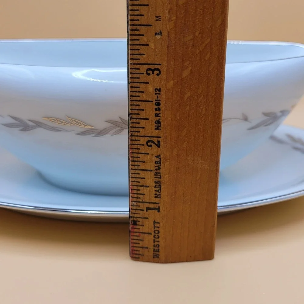 Noritake Graywood 6041 Gravy Boat‎ Silver Trim JAPAN Vintage